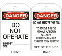 Danger do not operate tags - back 2 - LT-108-2
