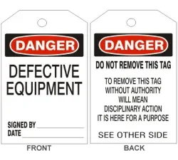 Danger defective equipment tags - back 2 - VT-103-2