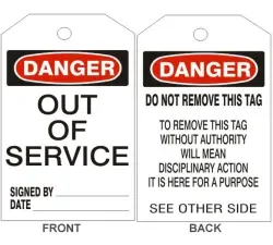 Danger out of service tags - back 2 - VT-121-2