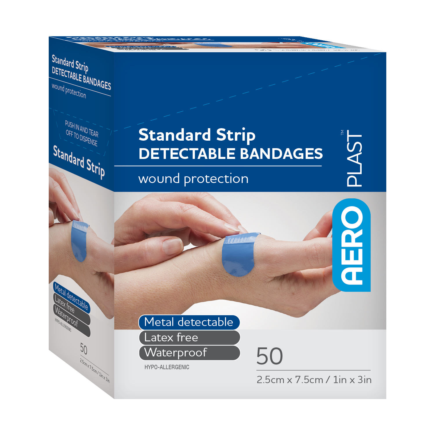 AEROPLAST Detectable X-Wide Strip Bandages 1in x 3in 50/box - AD1050US