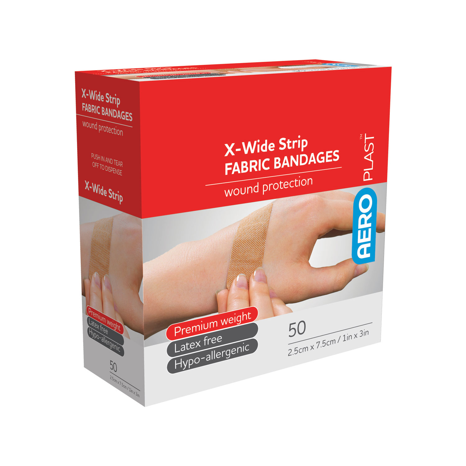 AEROPLAST Fabric X-Wide Strip Bandages 1in x 3in 50/box - AFP6015
