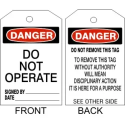 Danger do not operate tags - back 2 - TB-108-2