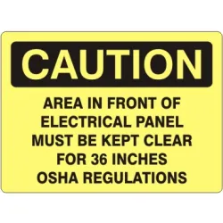 Area in front of electrical panel must be kept clear - caution sign - C-000644