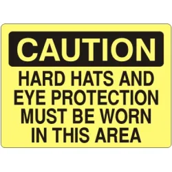 Hard hats and eye protection must be worn in this - caution sign - C-370533