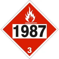 1987 alcohol, denatured alcohol - class 3 placard - DOT-19879