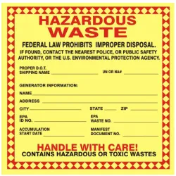 Hazardous waste federal law prohibits... handle with care - HW-96914