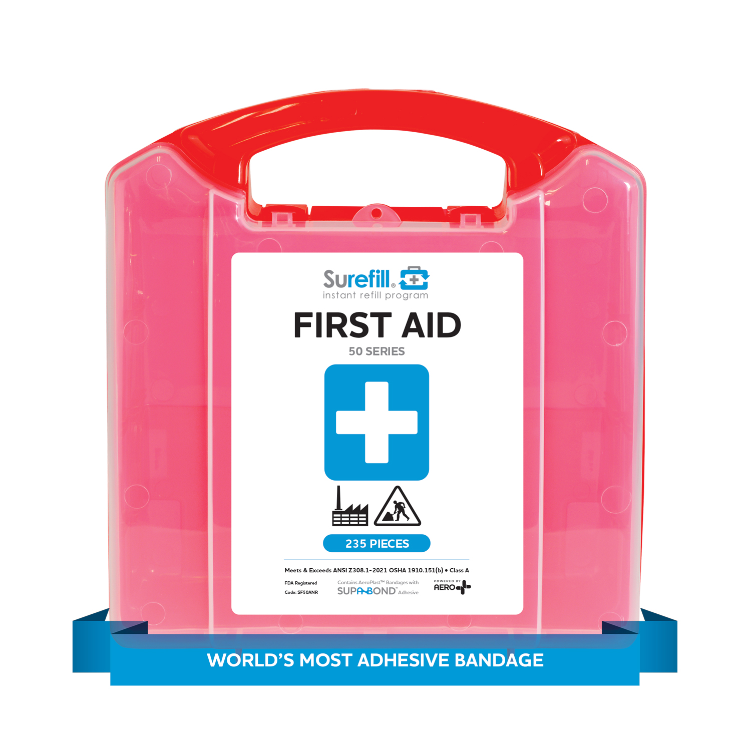 SUREFILL 50 ANSI 2021 A+ First Aid Kit - Retail Plastic Case - SF50ANR