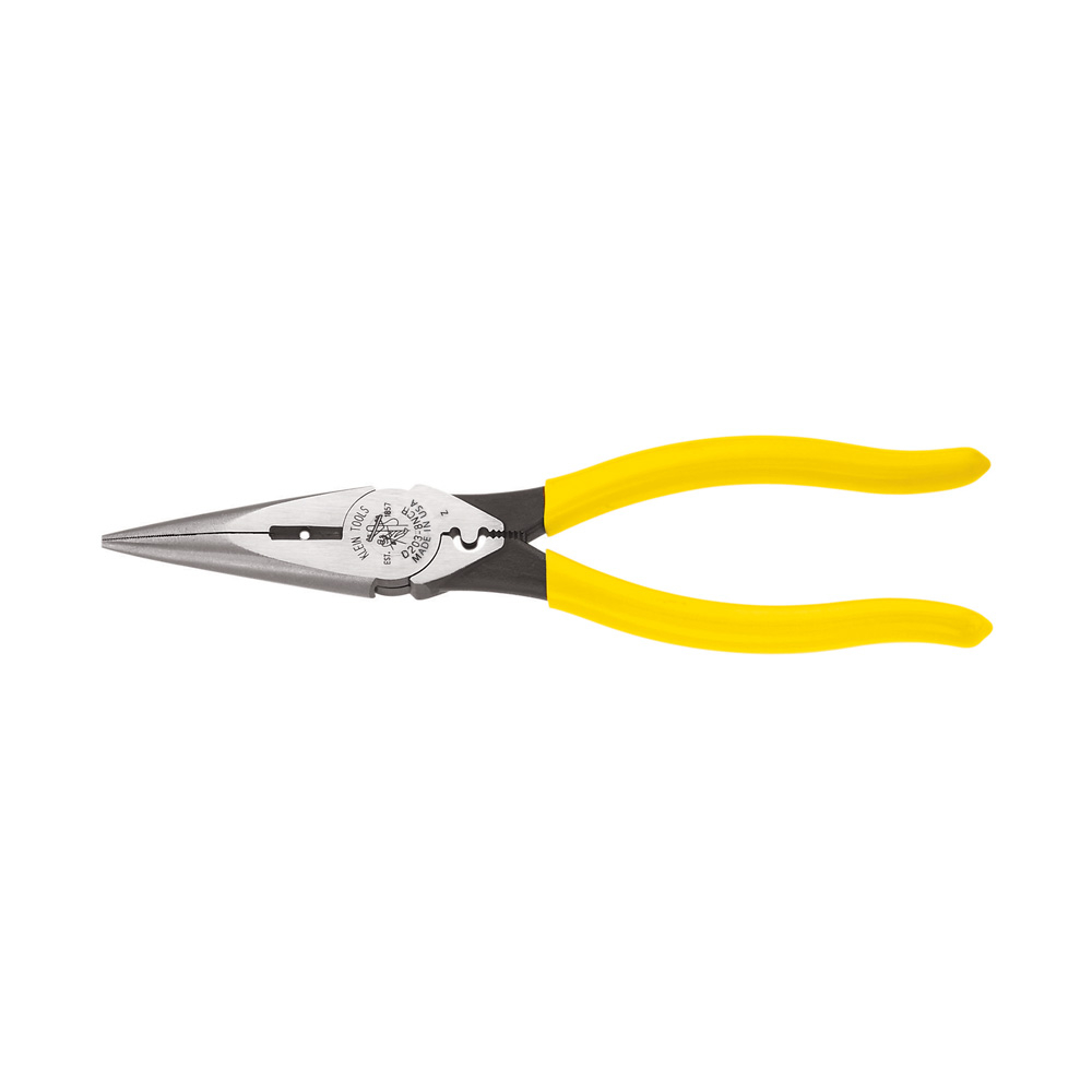 Pliers, Needle Nose Side Cutters with Stripping and Crimping, 8-Inch - KLE D203-8NCR