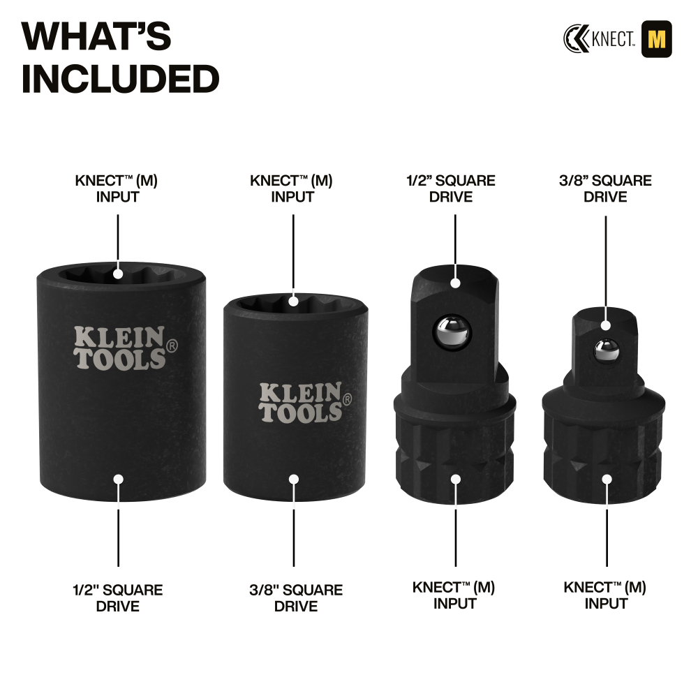 KNECT™ (M) Impact Socket Wrench Adapter Set - KLE 65KADP - Image 2